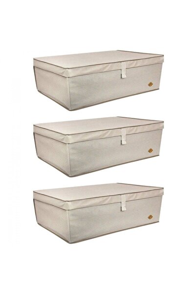 ALAS 3-Piece Multi-Purpose Mega Plus Brown Striped Box 70x40x30 Cm