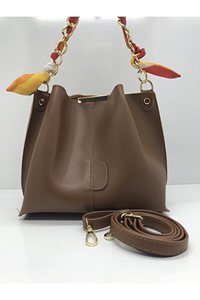 BAGTOPİA Geanta de dama din piele moale - cu esarfa, accesorii lant, 3 compar...