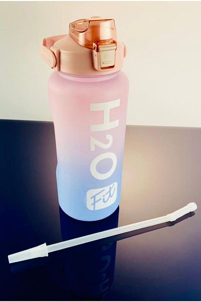 İly Ily H2O Fit Motivational 2-Piece Set Water Bottle, Water Bottle, Water Bottle and Tritan Sports Bottle (Pink Blue)