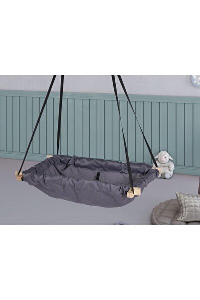 Webburada Gri Salıncak Beşik Ahşap Hop Hop Hamak Tavana Asılan Beşik Bebek Yatağı