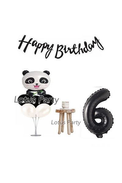 LOTUS PARTY Σετ για πάρτι γενεθλίων με θέμα Panda Age 6 Minimal Σετ με αλουμινόχαρτο Panda Αλουμινόχαρτο με μπαλόνι με μαύρο αριθμό