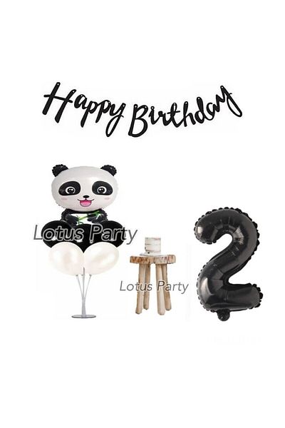 LOTUS PARTY Σετ για πάρτι γενεθλίων με θέμα Panda Age 2 Minimal Σετ με αλουμινόχαρτο Panda Αλουμινόχαρτο με μπαλόνι με μαύρο αριθμό