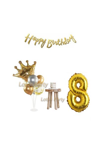 LOTUS PARTY Σετ για πάρτι γενεθλίων King Crown Minimal Age 8 King Crown Foil Μπαλόνι Μπαλόνι Βάση Χρυσό Αλουμινόχαρτο