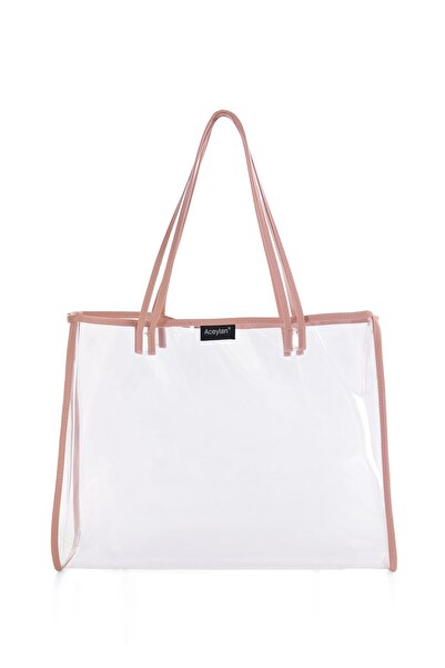 ACEYLAN Şeffaf Plaj Çantası/Pembe Detaylı