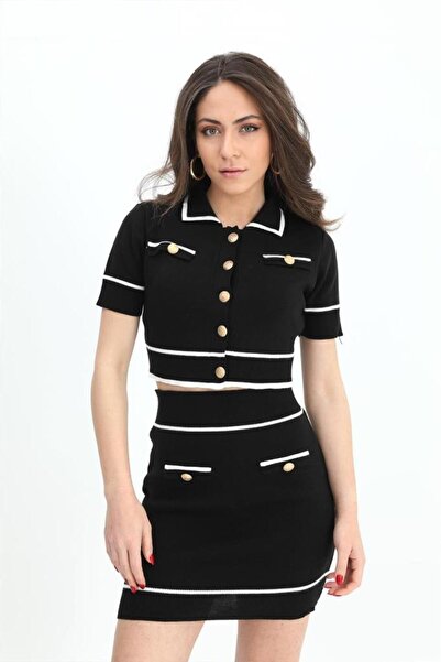 Genel Markalar Takım Triko Cep Detaylı Düğmeli - Siyah