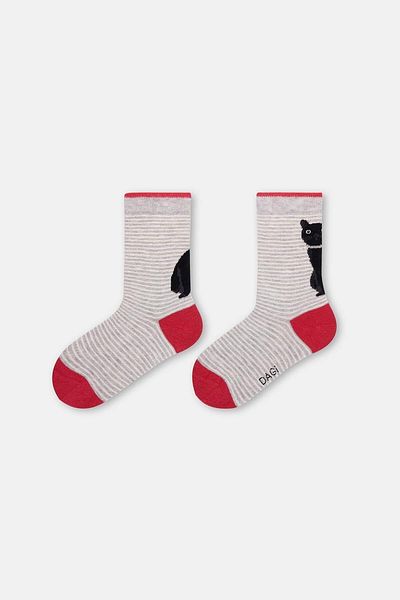 Dagi Graumelierte Mädchensocken mit Katzenmuster