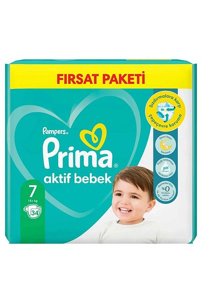 Prima حفاضات أطفال أكتيف بيبي إيكو باك مقاس 7 34 قطعة