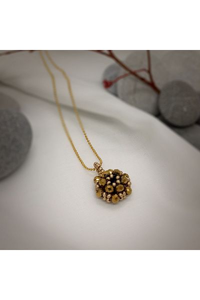 Sam Yellow Cevşen Necklace with Chain / Handcrafted Crystal Bead Knitted /