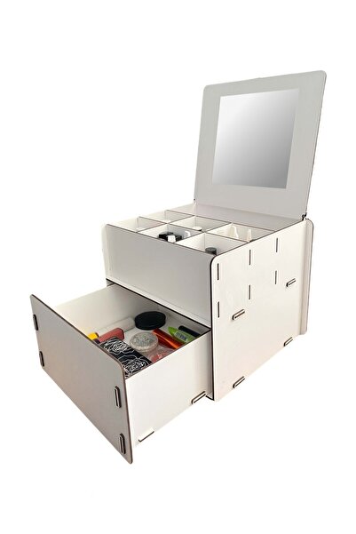 HomeJamin Beauty Makyaj Aynalı 7 Gözlü Ahşap Takı Makyaj Masası Organizeri Dü...