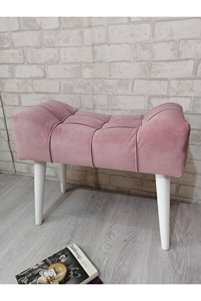 Arkın Puf. Pudra Rengi Puf Ahşap Beayz Ayak Çima Dikiş Spor Modern Tasarım