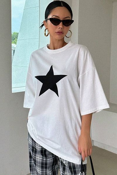 AMMA Γυναικείο μπλουζάκι Star Printed Oversize