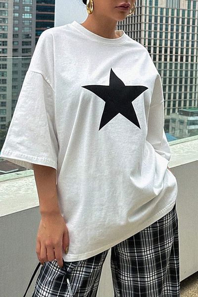 AMMA Γυναικείο μπλουζάκι Star Printed Oversize