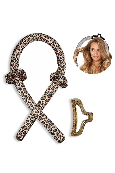 MUJGAN Saç Bigudi Seti Saten Saç Sosisi Leopar Desenli