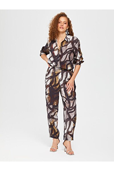 Faik Sönmez Soyut Desen Comfort Fit Viskon Pantolon 67486