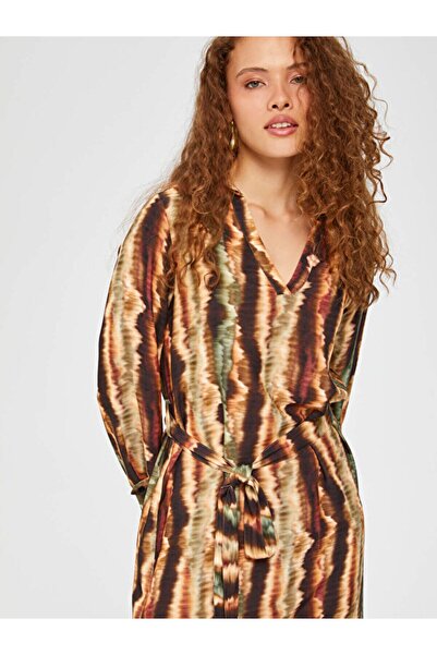 Faik Sönmez Nyakkendőfestékkel mintás, hosszú ujjú, hasított kötött ruha 67234