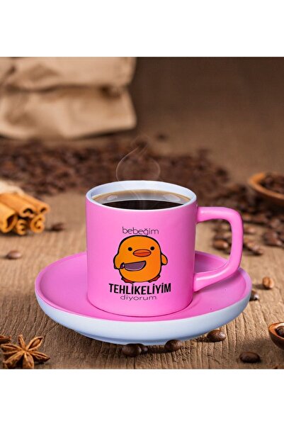 Bk Gift Matte Pink Colored My Baby Is Dangerous Turkish Coffee Cup - 1