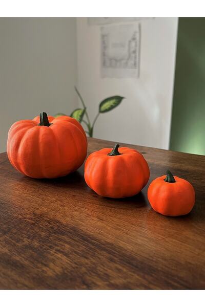 MozzArt Dekoratif Turuncu Kabak Modeli Obje 3'lü Seri Hediyelik
