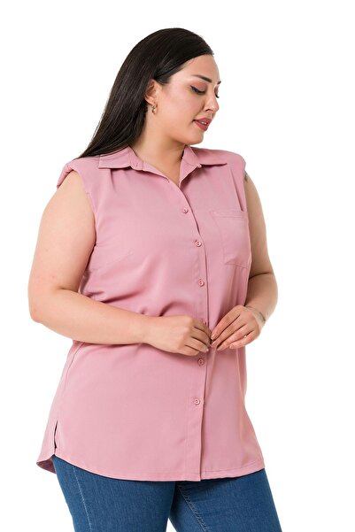 DISENTIS MODEST Αμάνικο πουκάμισο από ξηρό τριαντάφυλλο μεγάλου μεγέθους με επένδυση με μονή τσέπη