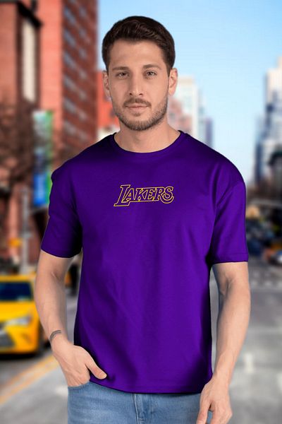 BESSA Ανδρικό μπλουζάκι Lakers με στάμπα μωβ Crew Neck