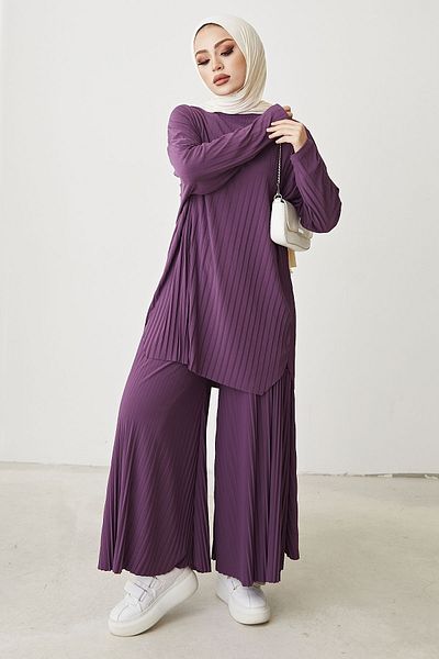 InStyle Mila Pleated Trousers Tunic Double Set - Purple