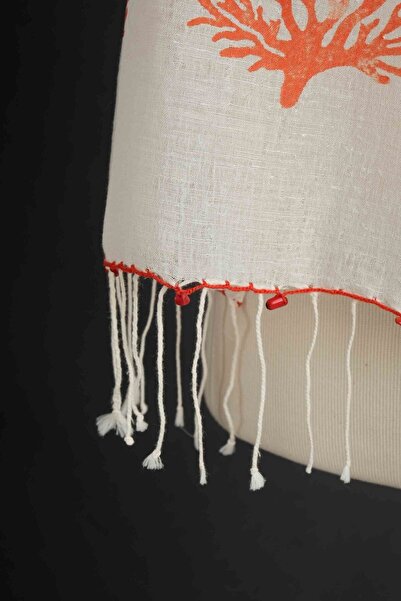 Dosimira Hand Dyed Stone Printed Linen Coral Scarf - Red