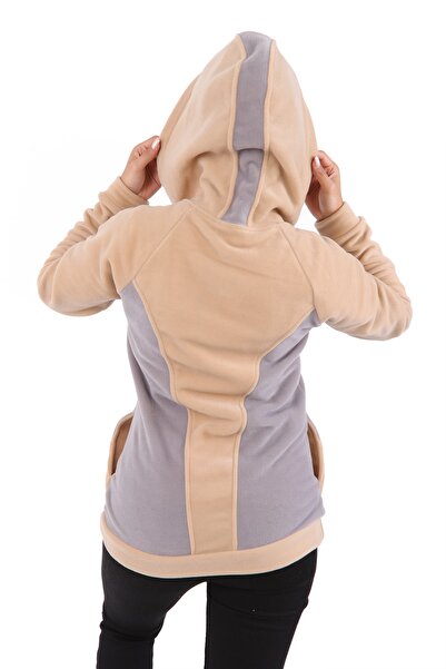 DİVİSTA Γυναικείο φούτερ με κουκούλα μπεζ με φερμουάρ, μπεζ - γκρι φούτερ