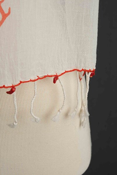 Dosimira Hand Painted Stone Print Thin Coral Cotton Scarf - Red