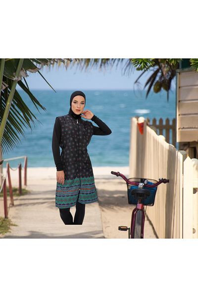 Shopiolog Long Micro Sleeve Floral Patterned Full Hijab Swimsuit