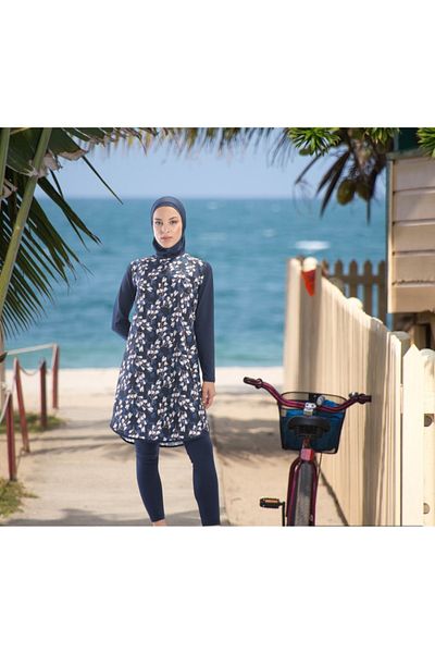 Shopiolog Long Micro Sleeve Floral Patterned Full Hijab Swimsuit