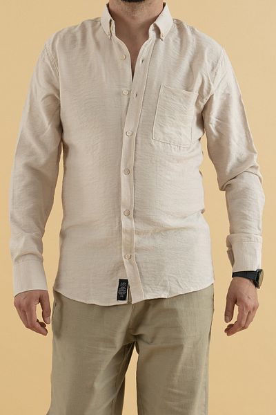 Souris Ανδρικό Slim Fit Λινό Πουκάμισο Βισκόζης Πέτρινο Χρώμα