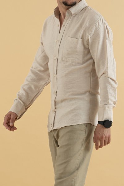 Souris Men's Slim Fit Viscose Linen Shirt Stone Color
