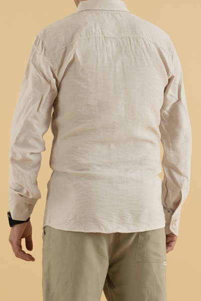 Souris Men's Slim Fit Viscose Linen Shirt Stone Color