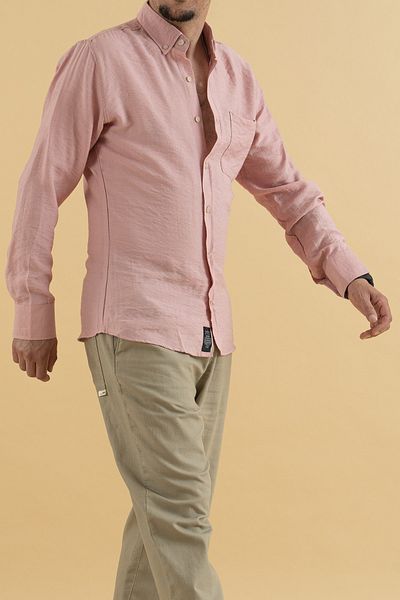 Souris Slim Fit Ανδρικό πουκάμισο βισκόζης Kerten σε σκόνη