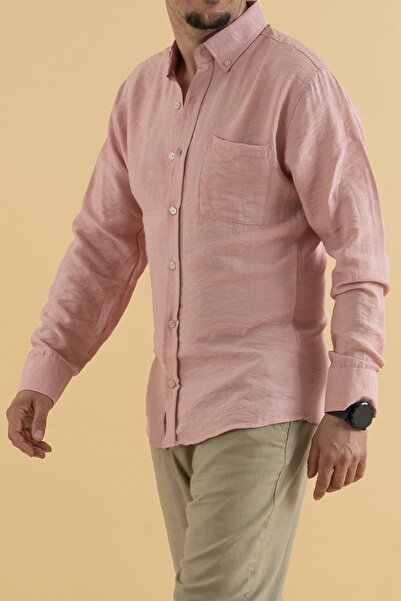 Souris Slim Fit Ανδρικό πουκάμισο βισκόζης Kerten σε σκόνη