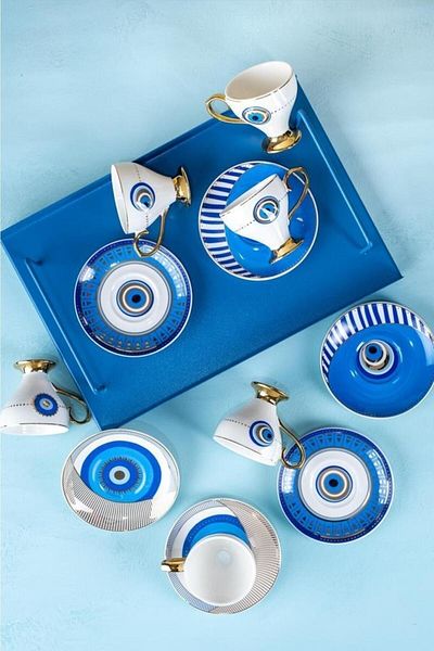 ACAR Kaı21.0172 Goldfinch Evil Eye Beaded Cup Set 6 Pieces