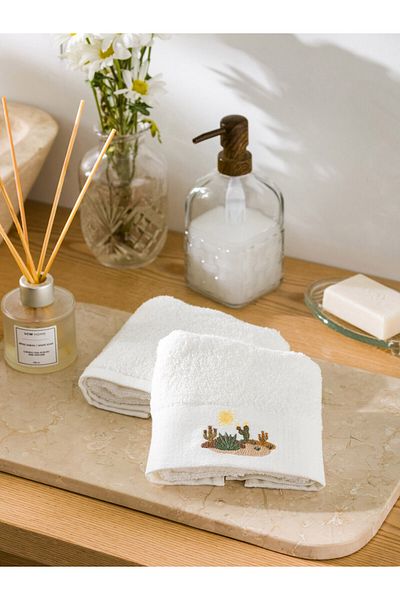 LC Waikiki Bestickte Baumwollhandtücher im 2er-Pack, 30 x 50 cm