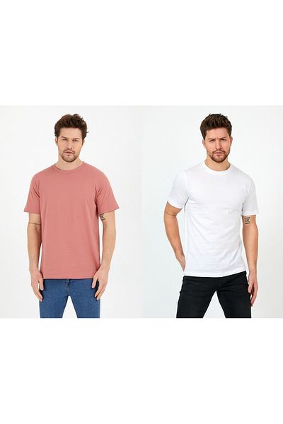 CLIPMAN Ανδρικό T-shirt Slim Fit Basic 2 συσκευασιών Λευκό σε σκόνη