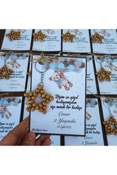 E-Hediyeci 10 Wooden Star Keychain