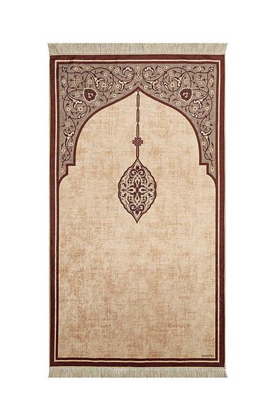 Bursa İpek Brown Velvet Carpet Prayer Rug