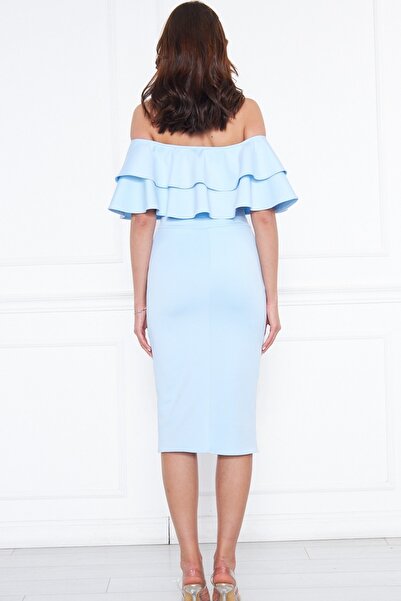 lovebox Dětské modré flexibilní potápěčské šaty na tužku Midi s detailním designem límečku 164