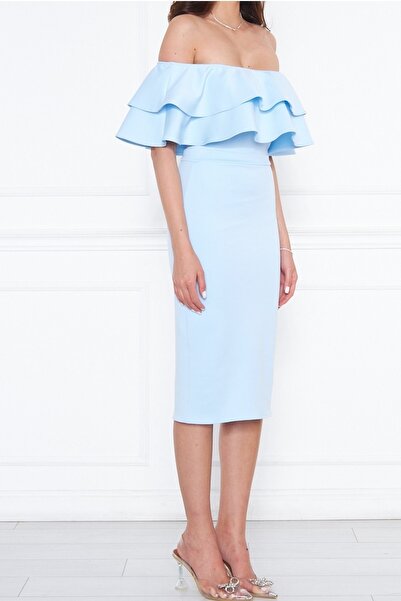 lovebox Dětské modré flexibilní potápěčské šaty na tužku Midi s detailním designem límečku 164