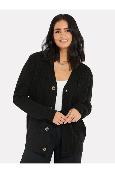 Threadbare Cardigan THB Tanzanite Cable Button Up Cardigan Black