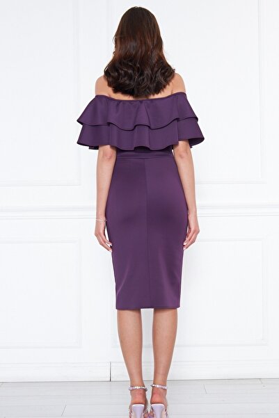 lovebox Murdum Гнучка водолазна тканина маховик Детальний комір Розроблена сукня-олівець міді 164