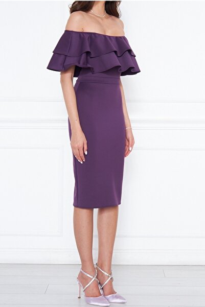 lovebox Murdum Гнучка водолазна тканина маховик Детальний комір Розроблена сукня-олівець міді 164