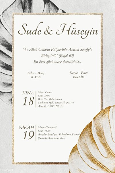 Belinay Bulutay Düğün Davetiyesi 113 03 (50 Adet)