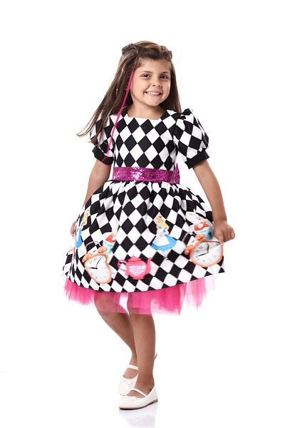 EYLÜL ELİF BUTİK Rochie Albă Neagră Alice în Țara Minunilor pentru Fată