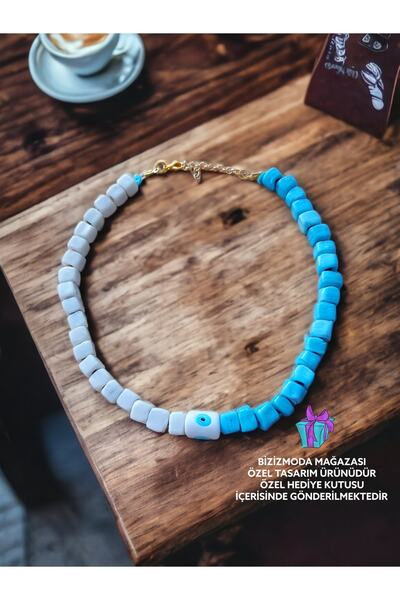bizizmoda Bodrum Cam Boncuk Serenay Cam Kolye Nazar Boncuk Kolye