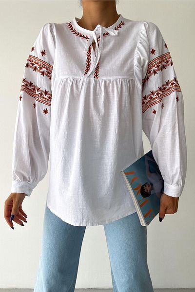 FEMELLE Women's White New Season Embroidered Ethnic Blouse