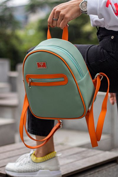 Garbalia Oslo Mint Orange Women's Backpack with Double Inner Pocket Detail and External Zipper Eyes
