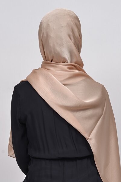 Altobeh Janjan γυαλιστερό σατέν υφή Hijab βραδινό φόρεμα σιφόν σάλι-σκούρο μπεζ